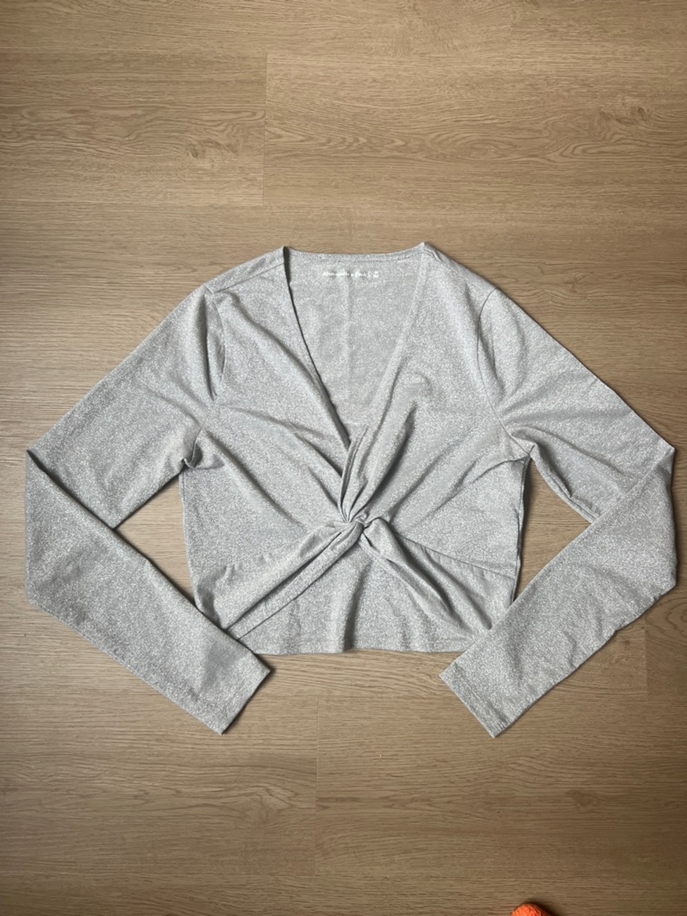 Shimmery Long-Sleeve Silver Twist-Front Crop Top